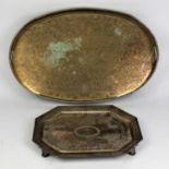 Large silver plated galleried tray and a smaller tray dated to 1887 inscription.