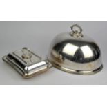 A silver plated vegetable tureen and cover, the cover with reeded and ribbon decoration, 28cm wide,