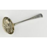 Georgian silver sifter ladle with unusual leaf vein design to bowl, London 1827.