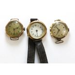 A ladies gold wristwatch in octagonal dial fitted with a manual wind movement and along with two
