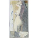 Jonathan Richard Turner, Portrait of a Nude Female Showering. Oil on board with cloth collage.