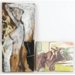 Jonathan Richard Turner, Figure Study. Oil on wooden block. Unsigned. 39 x 19cm. Together with