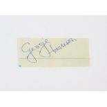 George Harrison (The Beatles) A vintage signed white lined page, 3 x 8 cm.