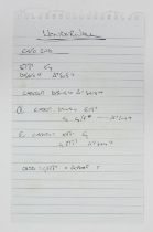 OASIS - "Wonderwall" Chord sheet Handwritten by Noel Gallagher. "Wonderwall" chord sheet was not