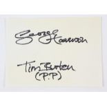 George Harrison (The Beatles) A signed white page, 9 x 13 cm.
