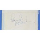 Paul McCartney (The Beatles) A vintage signed white page in blue biro, 9 x 10 cm.