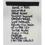 OASIS - "Definitely Maybe" Set list Handwritten by Noel Gallagher. "Definitely Maybe" set list were