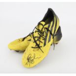 Rugby - Nathan Hughes Match Worn yellow Adidas boots from his first game for Wasps in 2013.