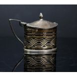 Pierced silver mustard pot with blue glass liner, Chester 1896.
