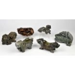 Six Chinese hardstone sculptures, to comprise a Ming style horse, a bull with two boys,