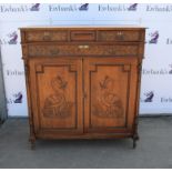 Late 19th century mahogany side cabinet with two short over one long drawer, two cupboard doors,