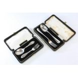 Two cased silver spoon and fork sets 3.5oz 108gm Sold on behalf of Oxfam