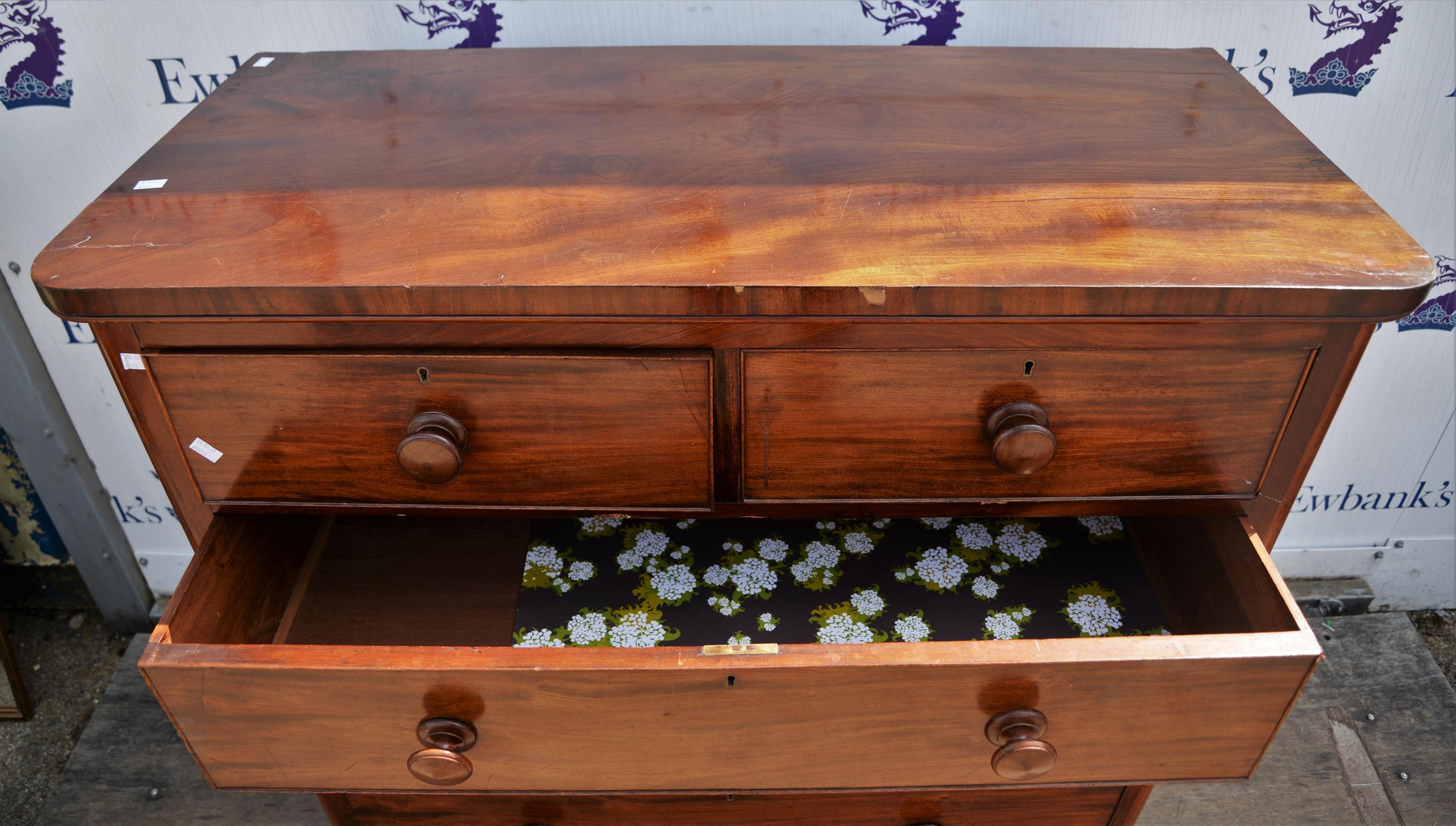 A Victorian mahogany veneered chest of two short over three long graduated drawers with plinth base - Image 2 of 2