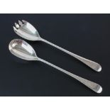 George V silver salad serving set consisting of a serving spoon and fork, Birmingham 1923