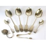 Collection approx. Four Victorian silver table spoons, Exeter 1840, two fiddle pattern tea spoons,