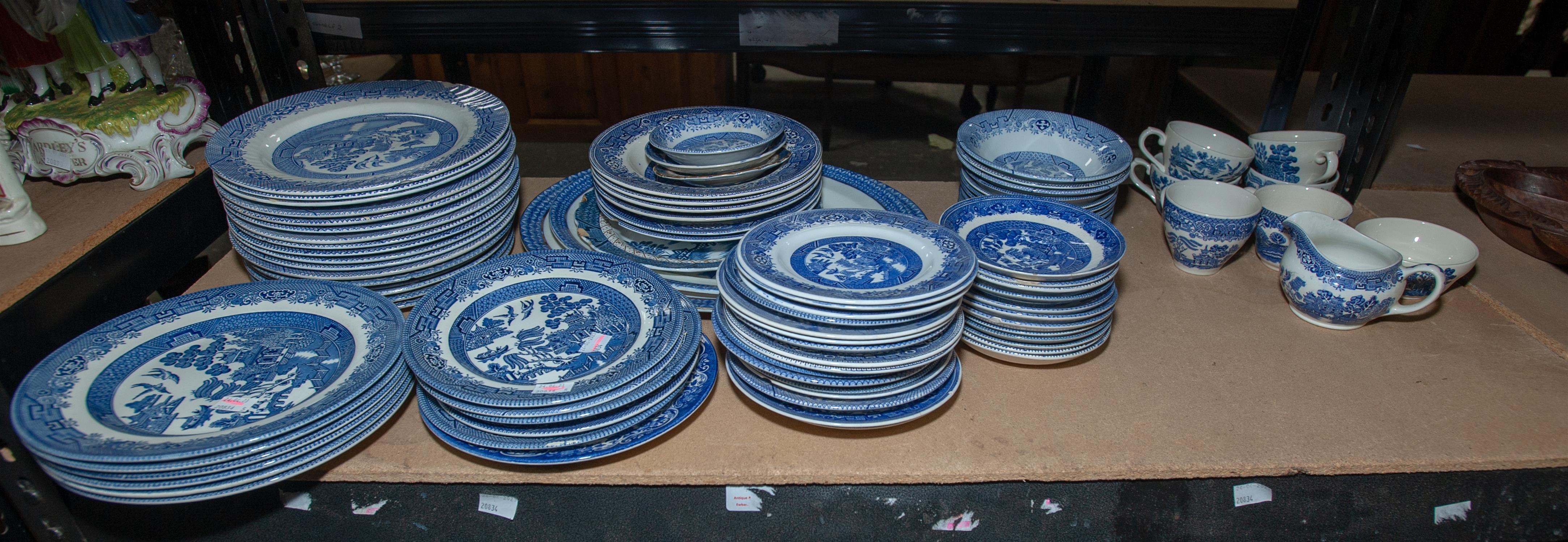 Blue and white Willow pattern part Dinner service items include approx.40 plates, teapot, bowls, - Image 2 of 2