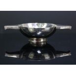 Cypriot 800 grade silver quaich with presentation inscription.