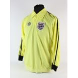 Peter Shilton England long sleeve football shirt from the late 1970's, yellow with black borders