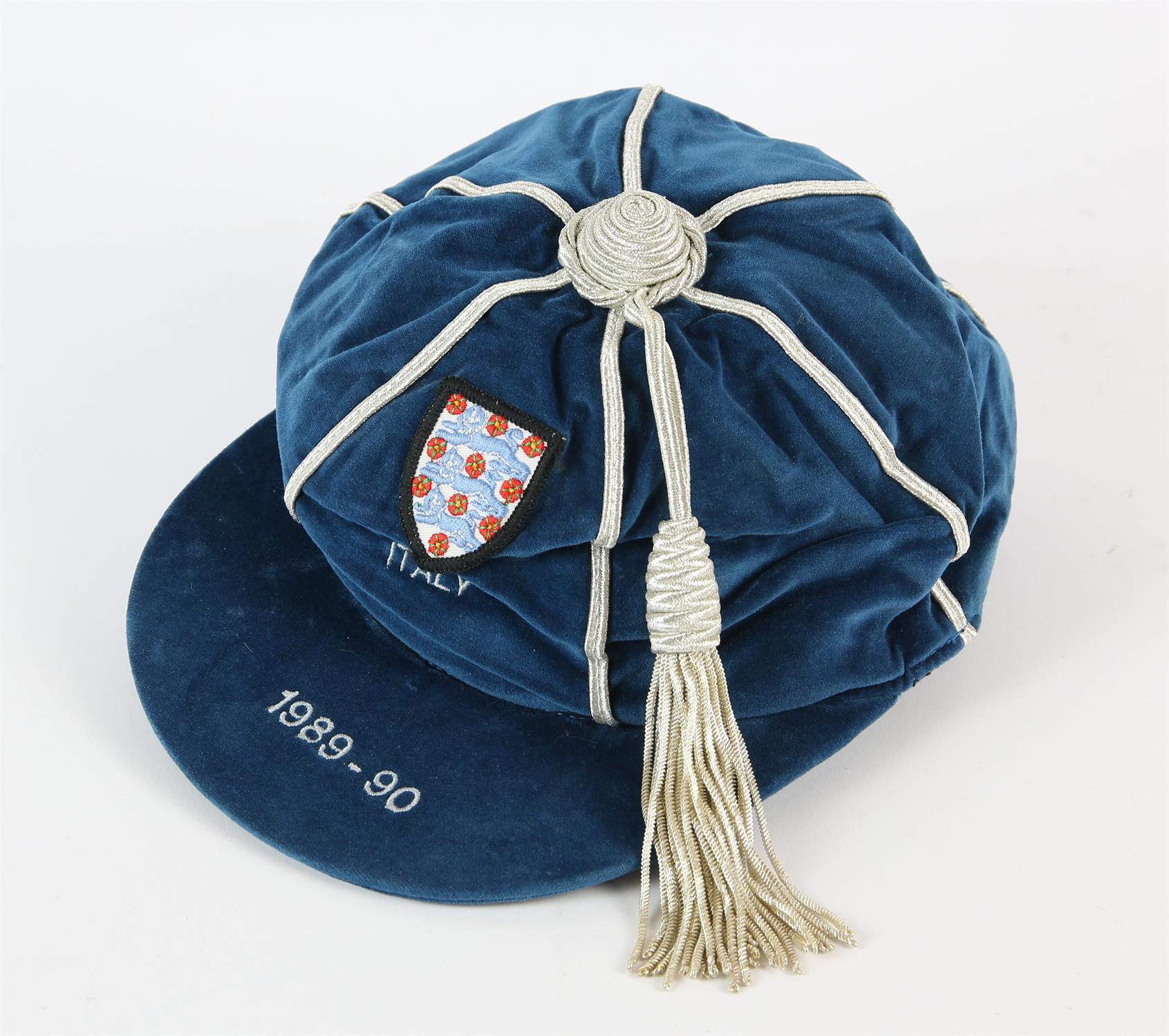 Peter Shilton blue England cap from the 1989-90 International friendly against Italy at Wembley,