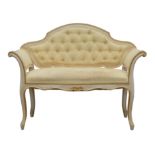 White painted and gilt window seat, 20th Century, with scroll ends, on cabriole legs,