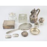 Silver water jug London 1908, gross weight 11oz, clam shell circular box, , small silver dish and
