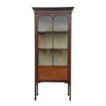 Edwardian mahogany and line inlaid display cabinet, with single glazed door and sides,