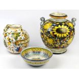 Italian Deruta maiolica covered jar decorated with fruit and sunflowers, base marked Deruta, H 40cm,