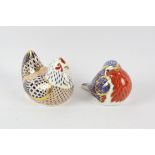 Royal Crown Derby paperweight, Robin, gold seal and similar Chicken. (2)  Provenance: From Munstead