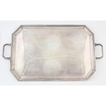 Modern silver rectangular two handed tray with canted corners by C J Vander Ltd, Sheffield 1997,