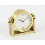 Tiffany & Co. brass desk clock with quartz movement No. 215378, the base inscribed "Alabama Pine