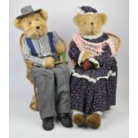 Two seated Teddy Bear's. Male and female both wearing spectacles seated on wicker chairs (2).