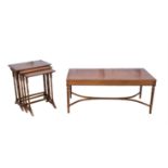 A reproduction yew wood coffee table, 46cm high x 1065cm wide x 48,5cm deep, together with a set of