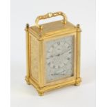 Gilt brass carriage clock with engraved foliate panels by Payne & Co., 163 New Bond St., London,