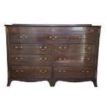 A mahogany and line inlaid mule chest, late 18th/early 19th Century, with a gallery back,