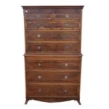 Reproduction yew wood chest on chest, 20th Century, by Bissett and Bruton, Brighton,