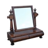 Victorian mahogany toilet mirror, with square plate on turned columns, with two frieze drawers,