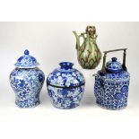 Large blue and white porcelain kettle, Chinese under glazed blue and white jar with cover, 36cm,