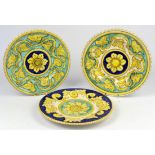 Three majolica wall plates 32cm dia. (3)  Provenance: From Munstead Wood. The contents of the