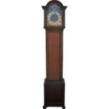 Longcase clock, 20th Century, with an arched hood, the plain case with a door, on plinth base,
