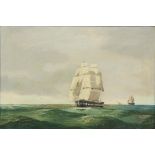 Nineteenth-century British School, maritime seascape with battleships, oil on canvas, 30.5 x 45.