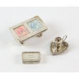 William IV silver vinaigrette by Joseph Willmore, Birmingham 1836, silver double stamp box,