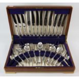 Canteen of silver cutlery for six place settings by Viners Ltd, comprising 6 table forks,