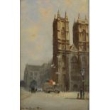 George Hyde-Pownall (British, 1876-1932), 'Westminster Abbey, West Towers', oil on board,