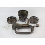 Silver plated items including pair of bottle coasters, planter, Boosey and Hawkes bugle,