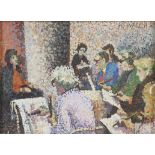 Kenneth Walch (British, b. 1927), pointillist art school scene, (1989), oil on board,