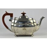 Fluted oval tea pot with wooden handle and knop by C J Vander Ltd , London 1961 gross weight 21.