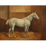 Godfrey Douglas Giles (British, 1857-1941), horse in a stable (1897), oil on board,