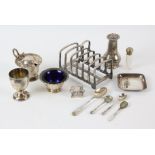 Small silver items to include, bon-bon dish, shell shape butter dish, pair of mustard spoons,