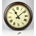 Late Victorian single fusee circular clock, the white painted dial with Roman numeral chapter ring,