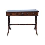 Victorian oak and elm sofa table, the rectangular top inset with tooled leather surface,